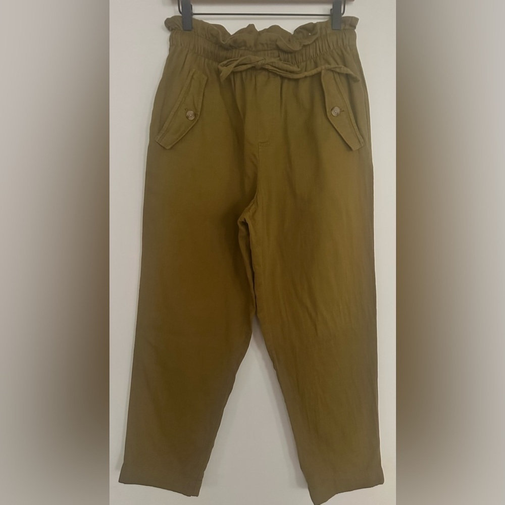 Loft Paper Bag High Rise Straight Crop Leg Elastic Waist Green Pants - Size M